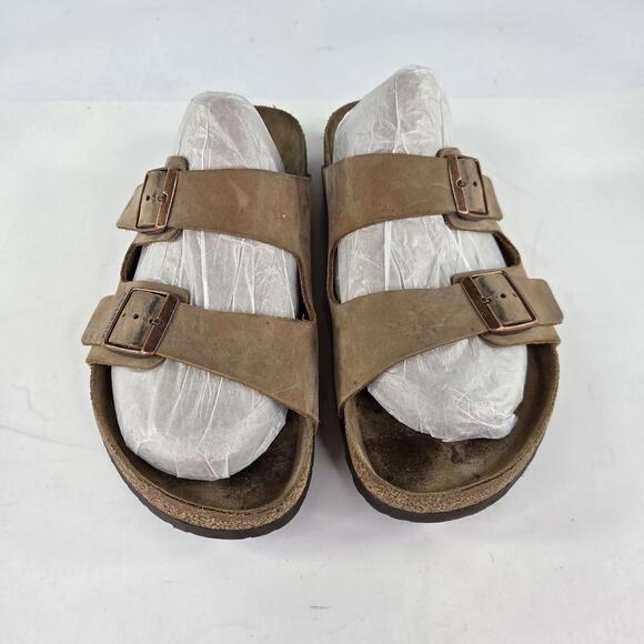 Birkenstock Arizona Soft Footbed Sandals US 13 Mens Taupe Leather Buckle Shoes main image 6